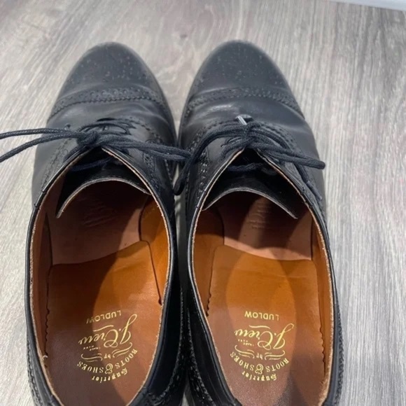 J. Crew Mens Ludlow Classic Black Leather Semi Brogue Shoes - Picture 7 of 16
